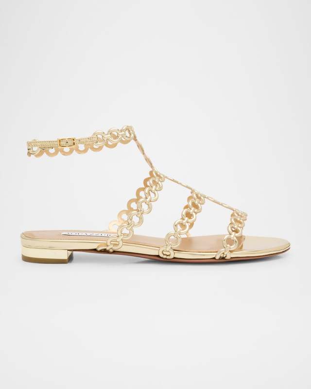 Infinity Metallic Chain T-Strap Sandals